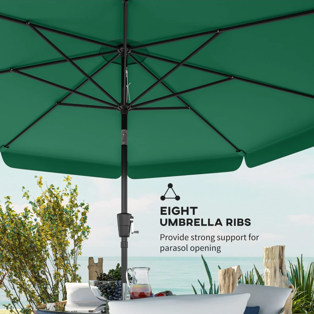 Outsunny 3 m Garden Parasol with Tilt & Crank, UPF30+ Outdoor Table Umbrella - Green – image 7