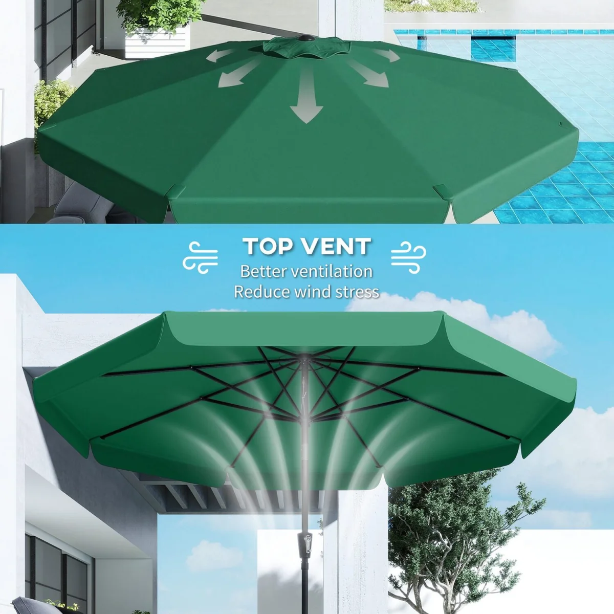 Outsunny 3 m Garden Parasol with Tilt & Crank, UPF30+ Outdoor Table Umbrella - Green – image 8