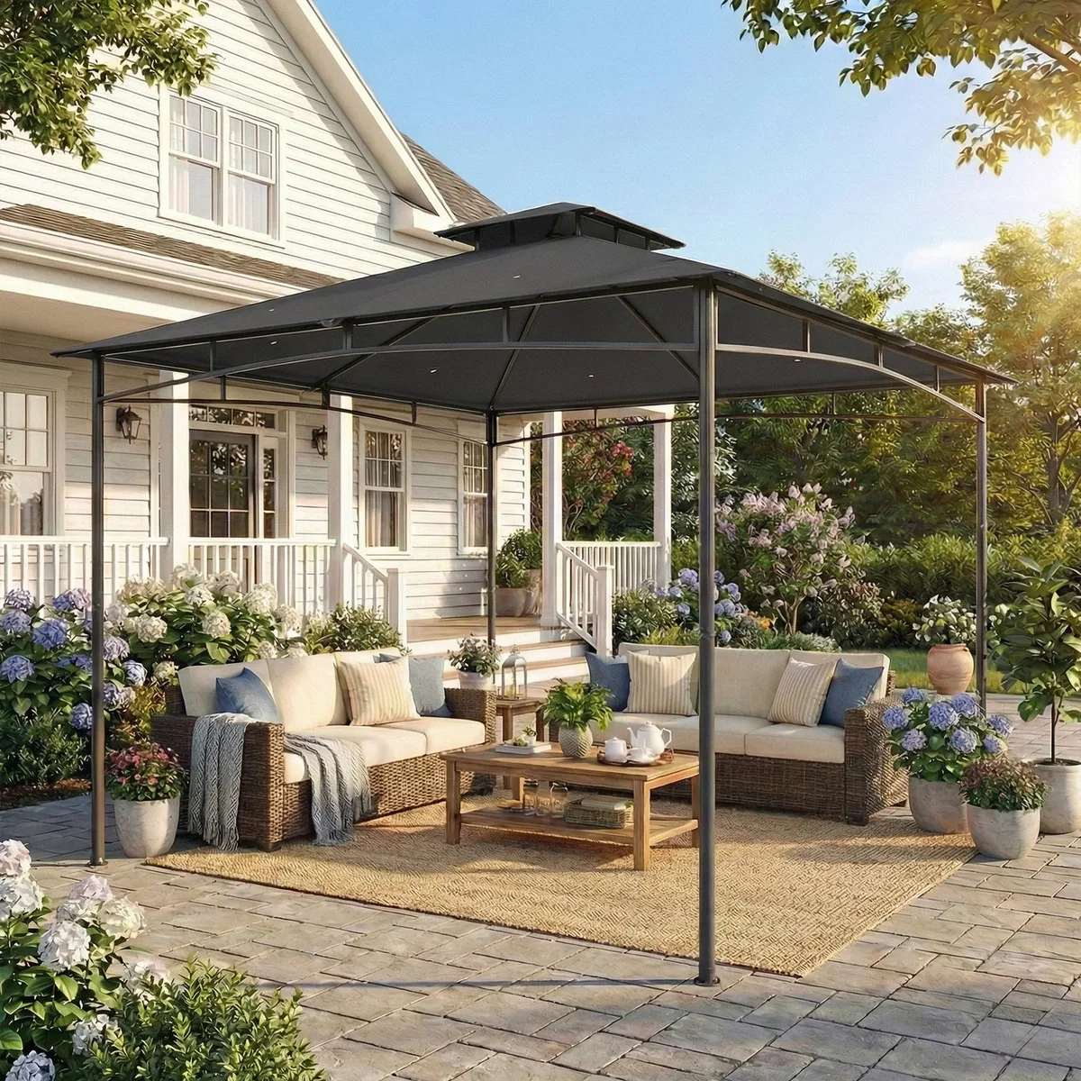 Outsunny¿3 x 3 m Gazebo, Outdoor Gazebo Canopy with 2-Tier Roof - Dark Grey – image 2