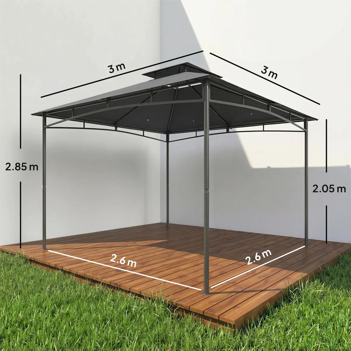 Outsunny¿3 x 3 m Gazebo, Outdoor Gazebo Canopy with 2-Tier Roof - Dark Grey – image 3