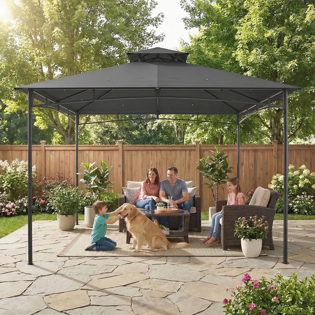 Outsunny¿3 x 3 m Gazebo, Outdoor Gazebo Canopy with 2-Tier Roof - Dark Grey – image 6