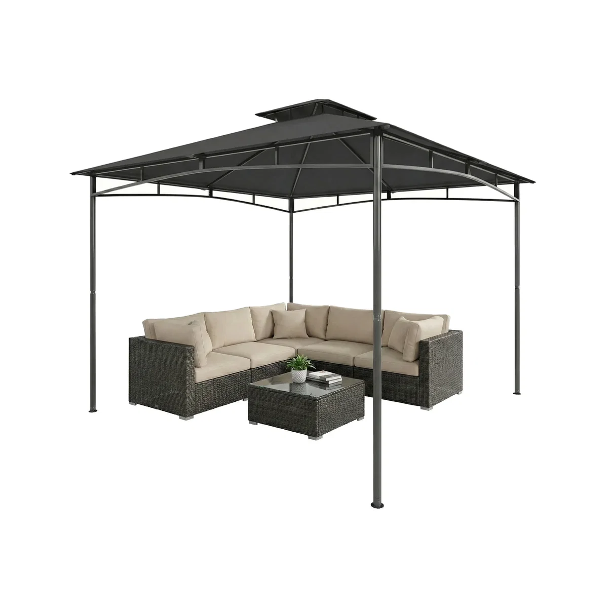 Outsunny¿3 x 3 m Gazebo, Outdoor Gazebo Canopy with 2-Tier Roof - Dark Grey – image 1
