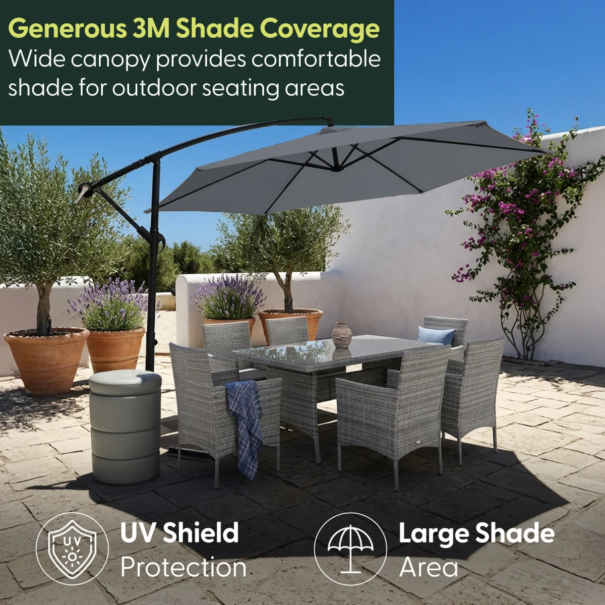 3M Cantilever Garden Parasol with Cover - Grey – image 2