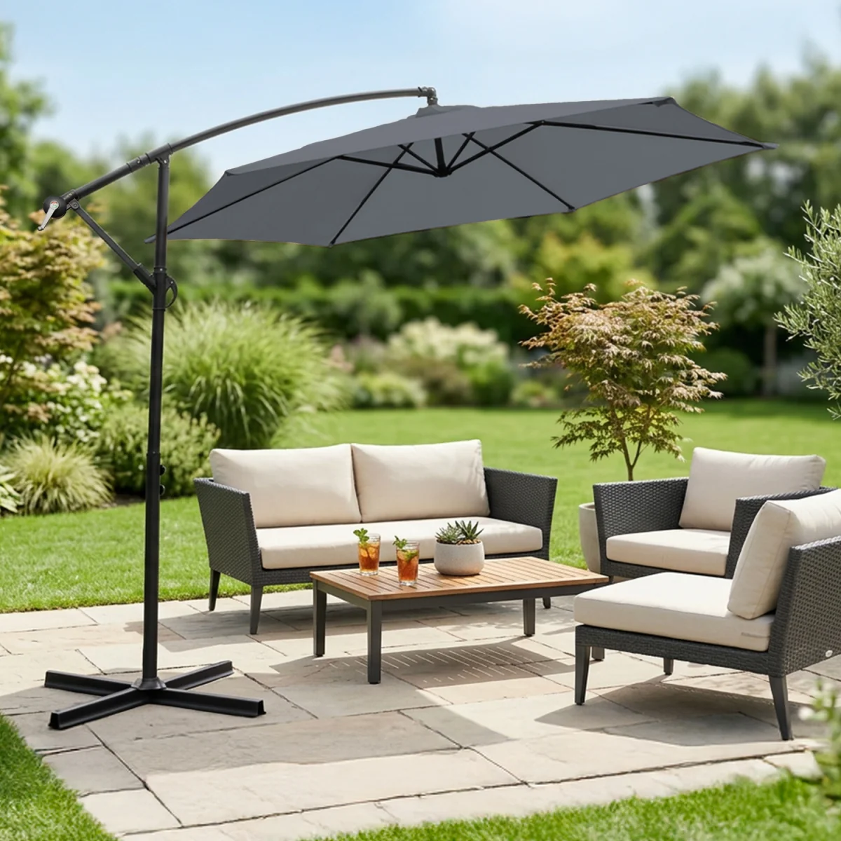 3M Cantilever Garden Parasol with Cover - Grey – image 11