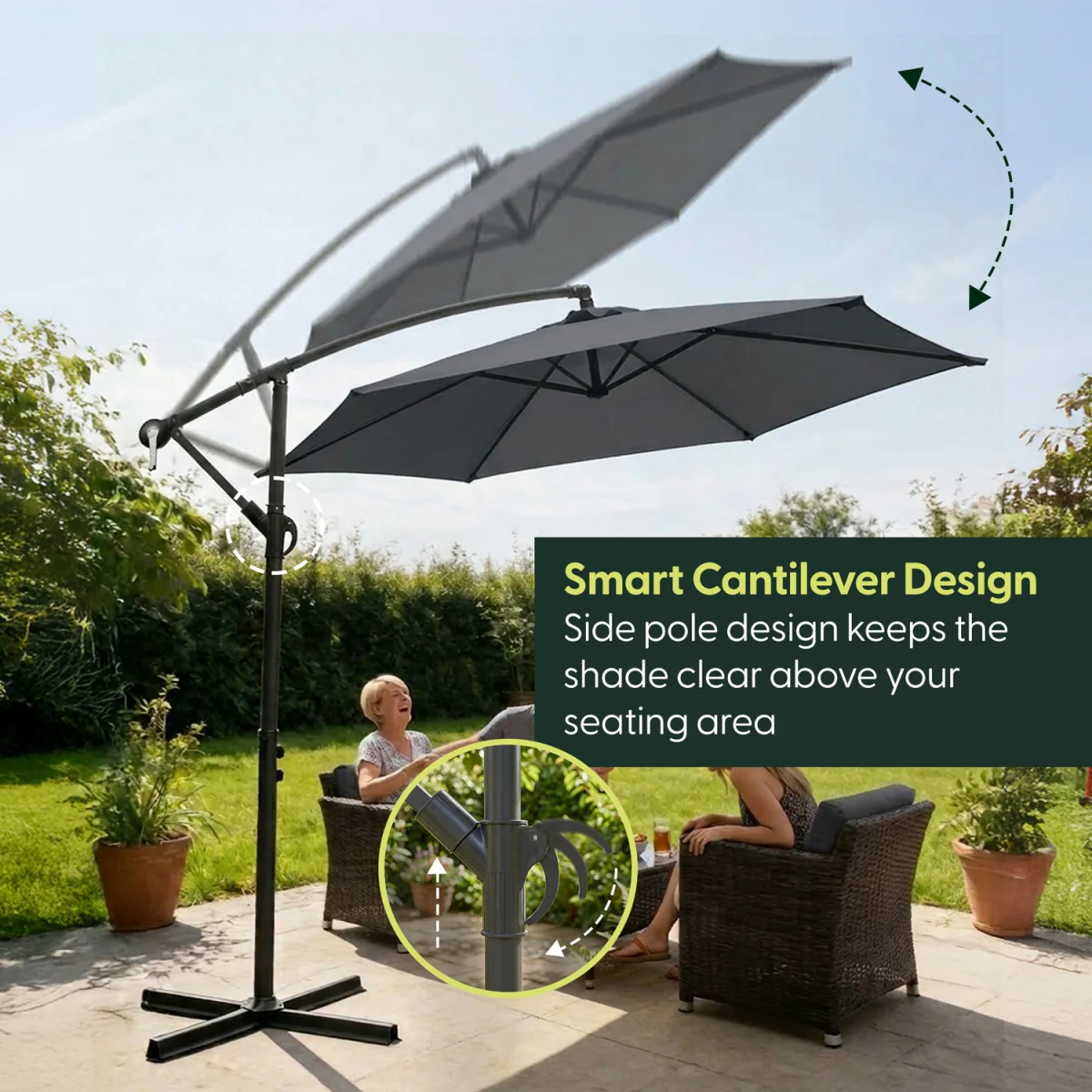 3M Cantilever Garden Parasol with Cover - Grey – image 3