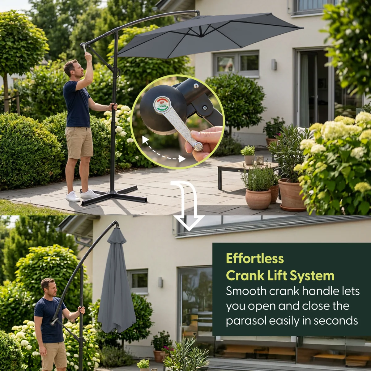 3M Cantilever Garden Parasol with Cover - Grey – image 4