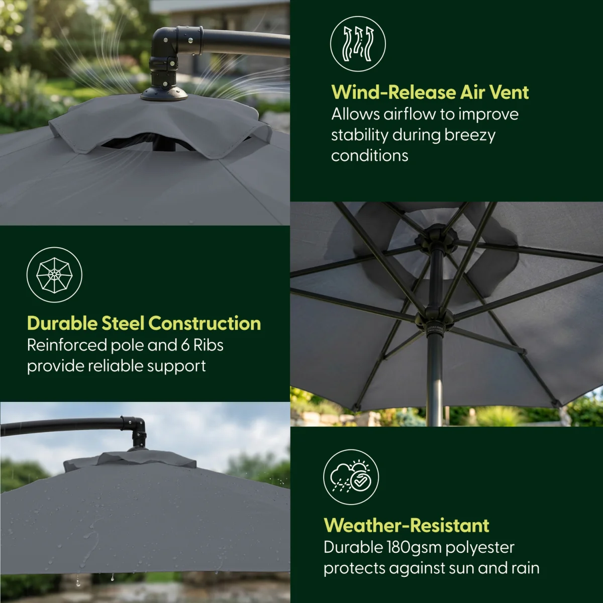3M Cantilever Garden Parasol with Cover - Grey – image 5