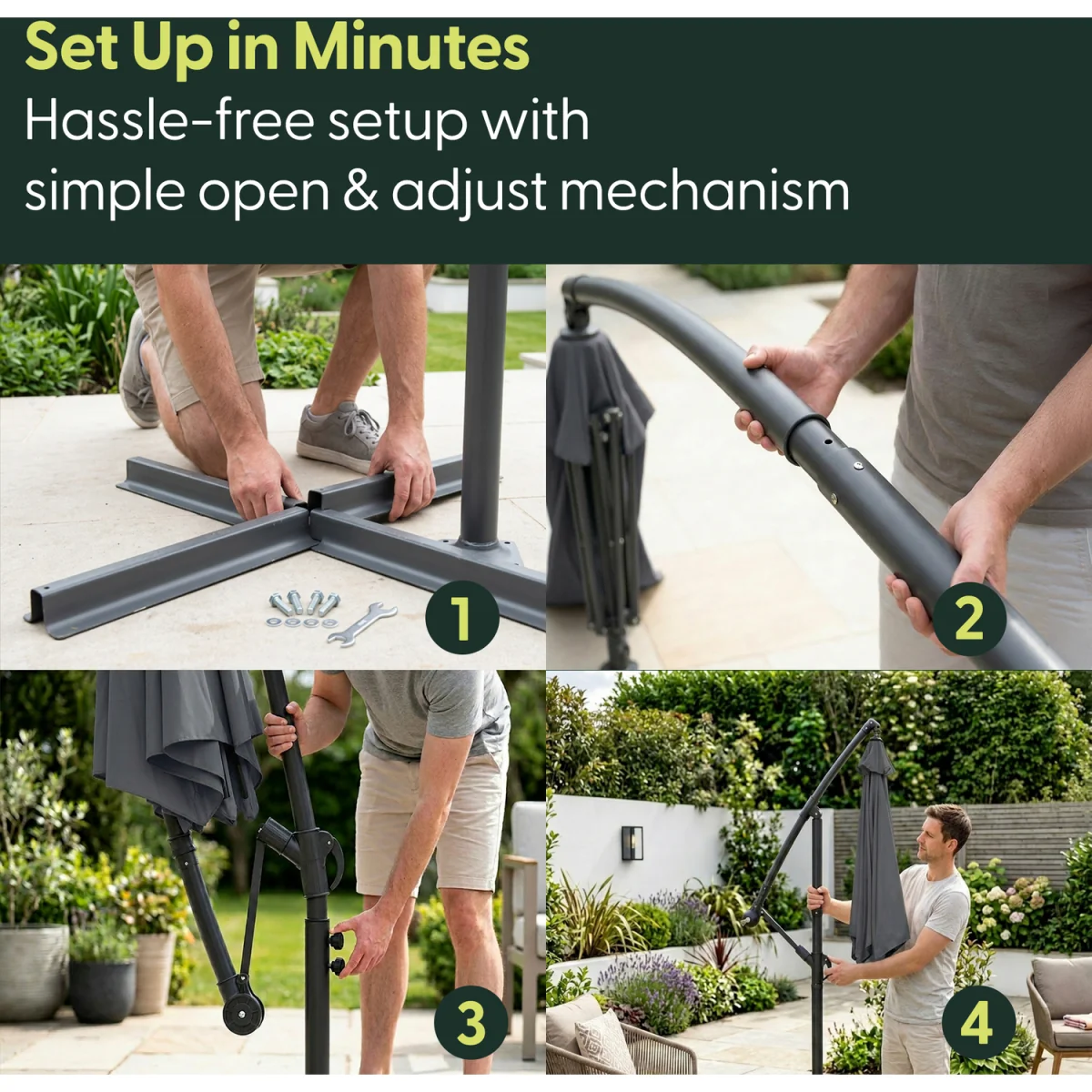 3M Cantilever Garden Parasol with Cover - Grey – image 6