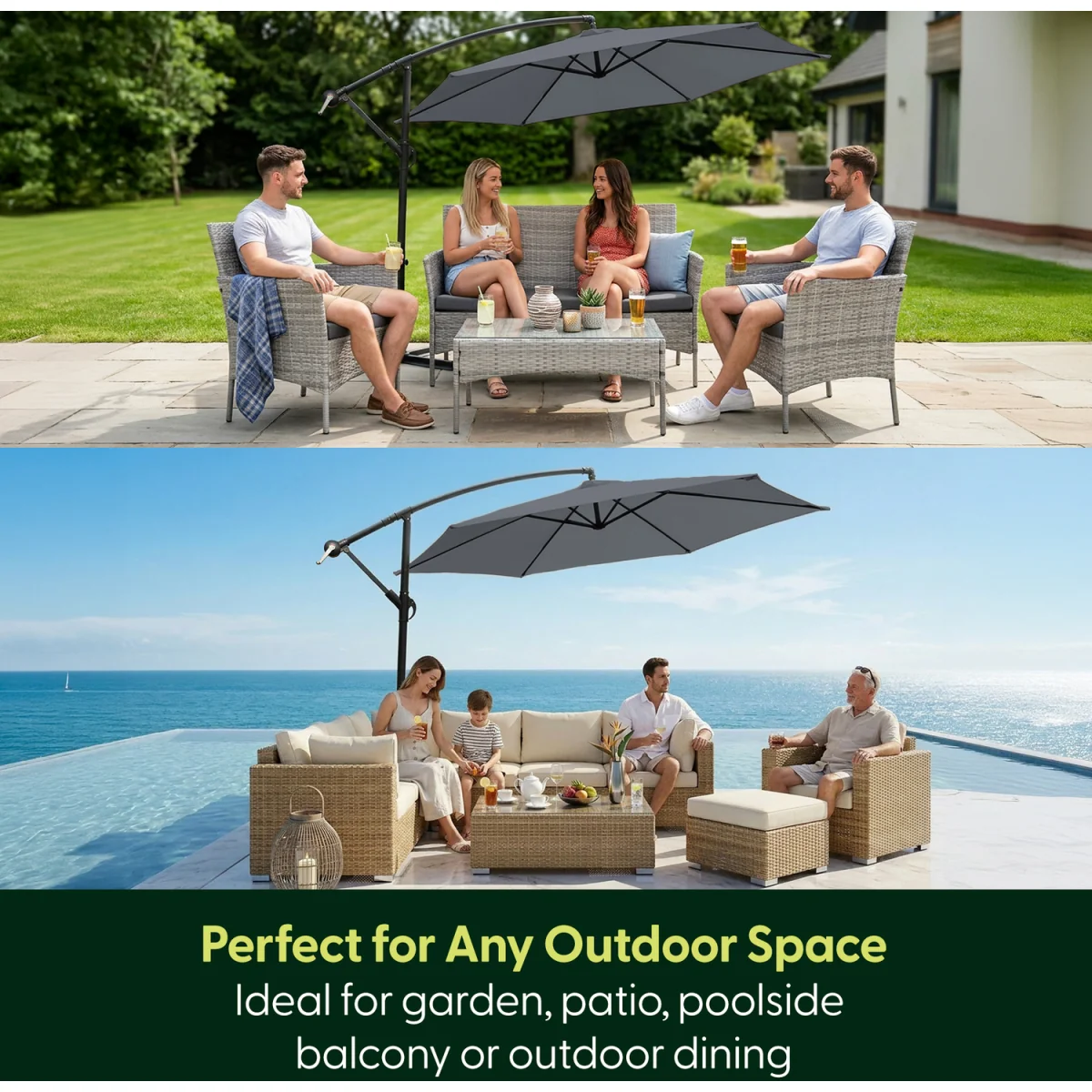 3M Cantilever Garden Parasol with Cover - Grey – image 7