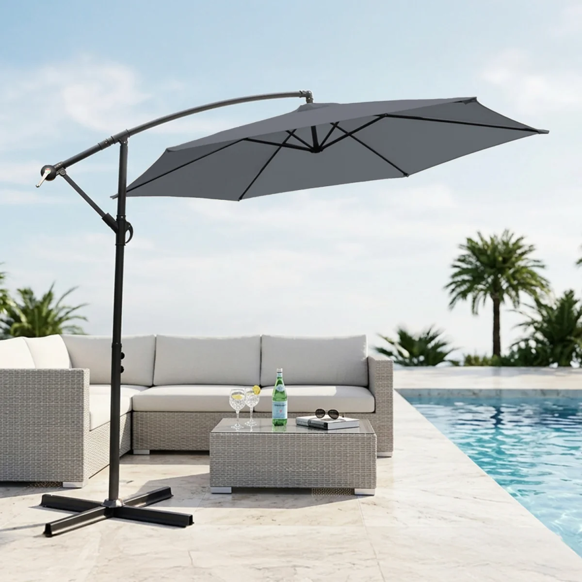 3M Cantilever Garden Parasol with Cover - Grey – image 10