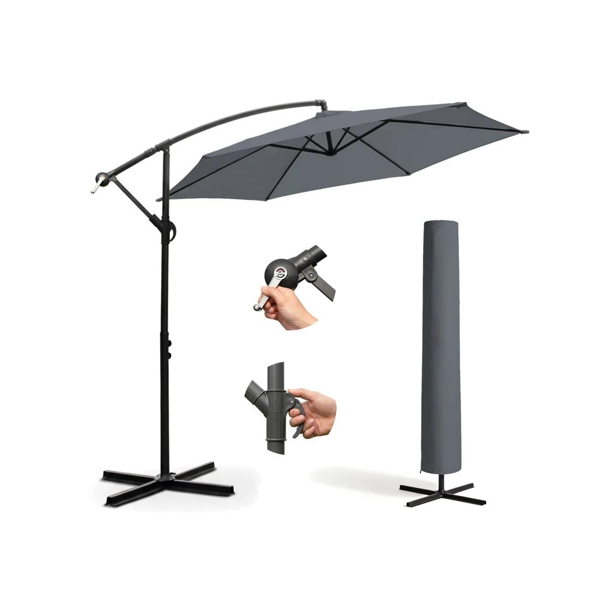 3M Cantilever Garden Parasol with Cover - Grey – image 1