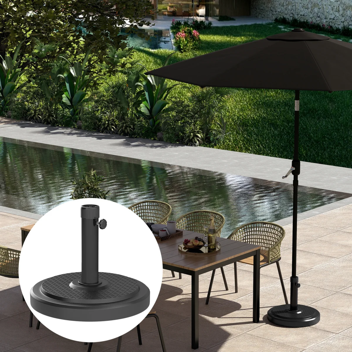 Outsunny 22kg Garden Parasol Base - Black – image 2