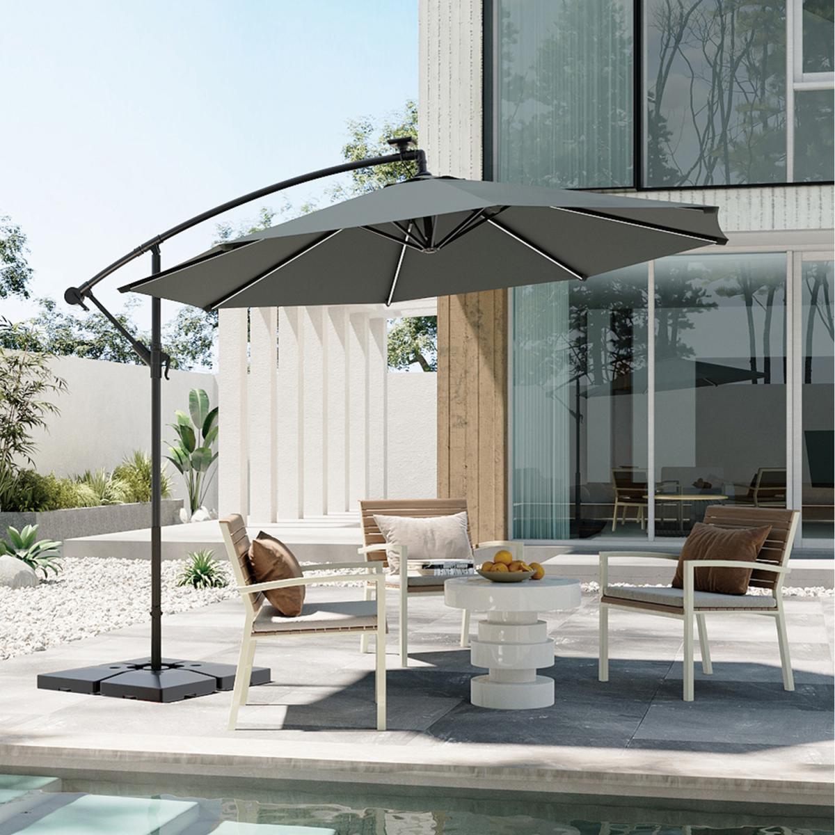 Single-Topped Solar-Powered LED Cantilever Parasol - Dark Grey / 24.9kg