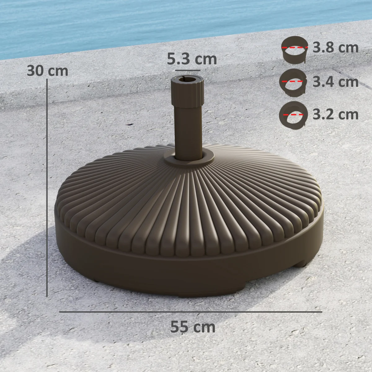 Outsunny 28kg Sand Filled, 23kg Water Filled, Garden Parasol Base - Brown – image 2