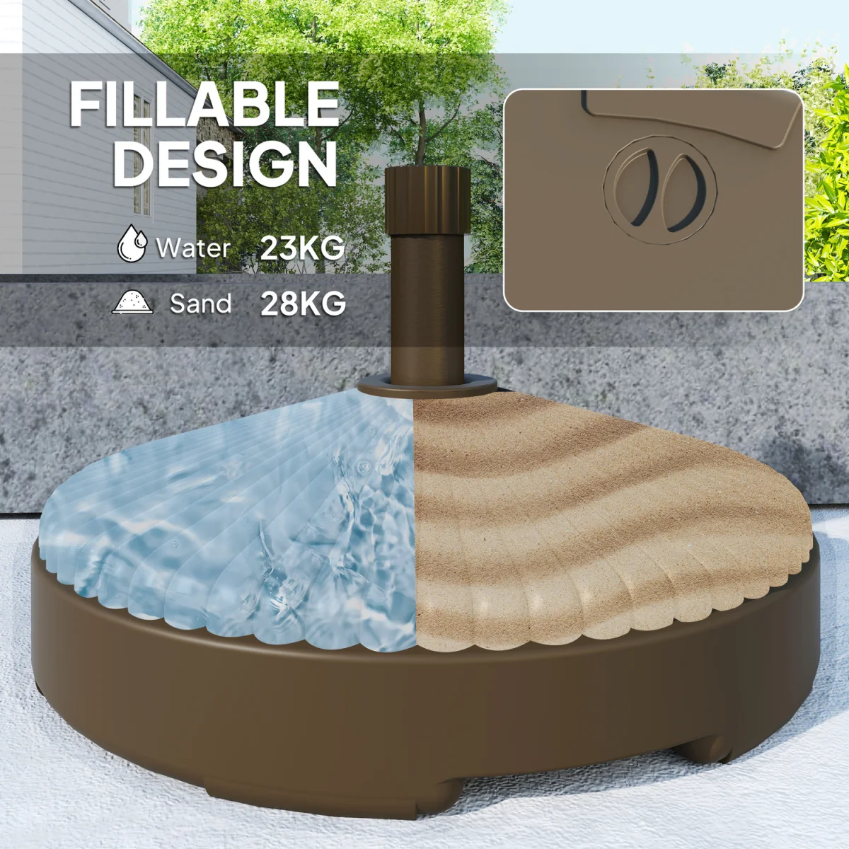 Outsunny 28kg Sand Filled, 23kg Water Filled, Garden Parasol Base - Brown – image 3