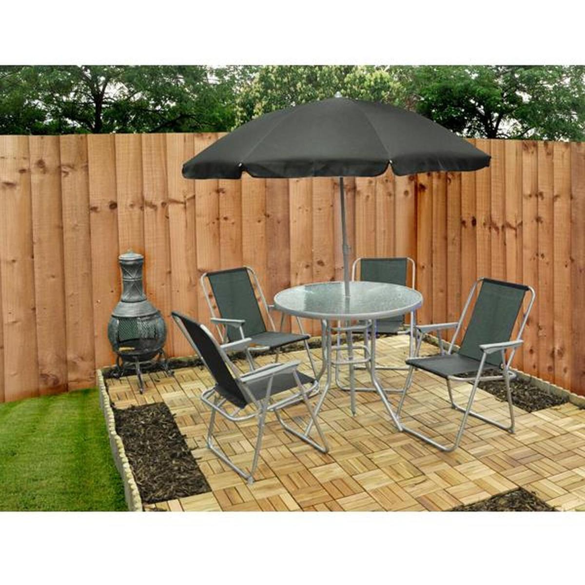 4 Person Textoline Garden Furniture Patio Set 4 Chairs and Parasol - Grey – image 2