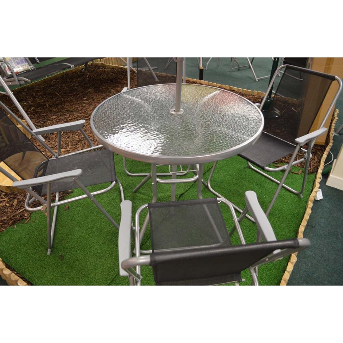 4 Person Textoline Garden Furniture Patio Set 4 Chairs and Parasol - Grey – image 5