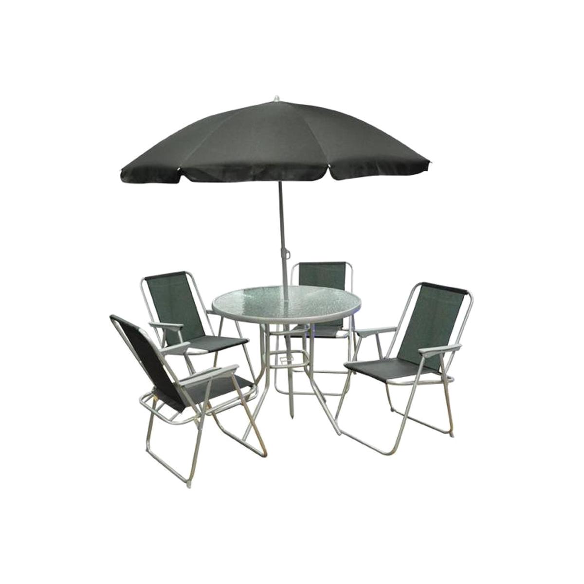 4 Person Textoline Garden Furniture Patio Set 4 Chairs and Parasol - Grey – image 1