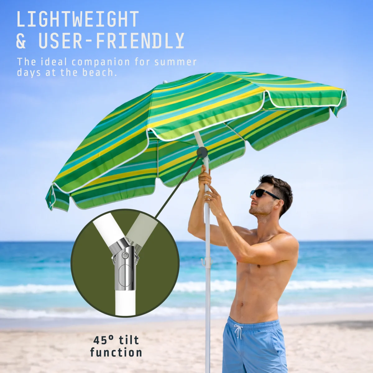 Beach Umbrella with Bag - Multi Blue / 160cm – image 2