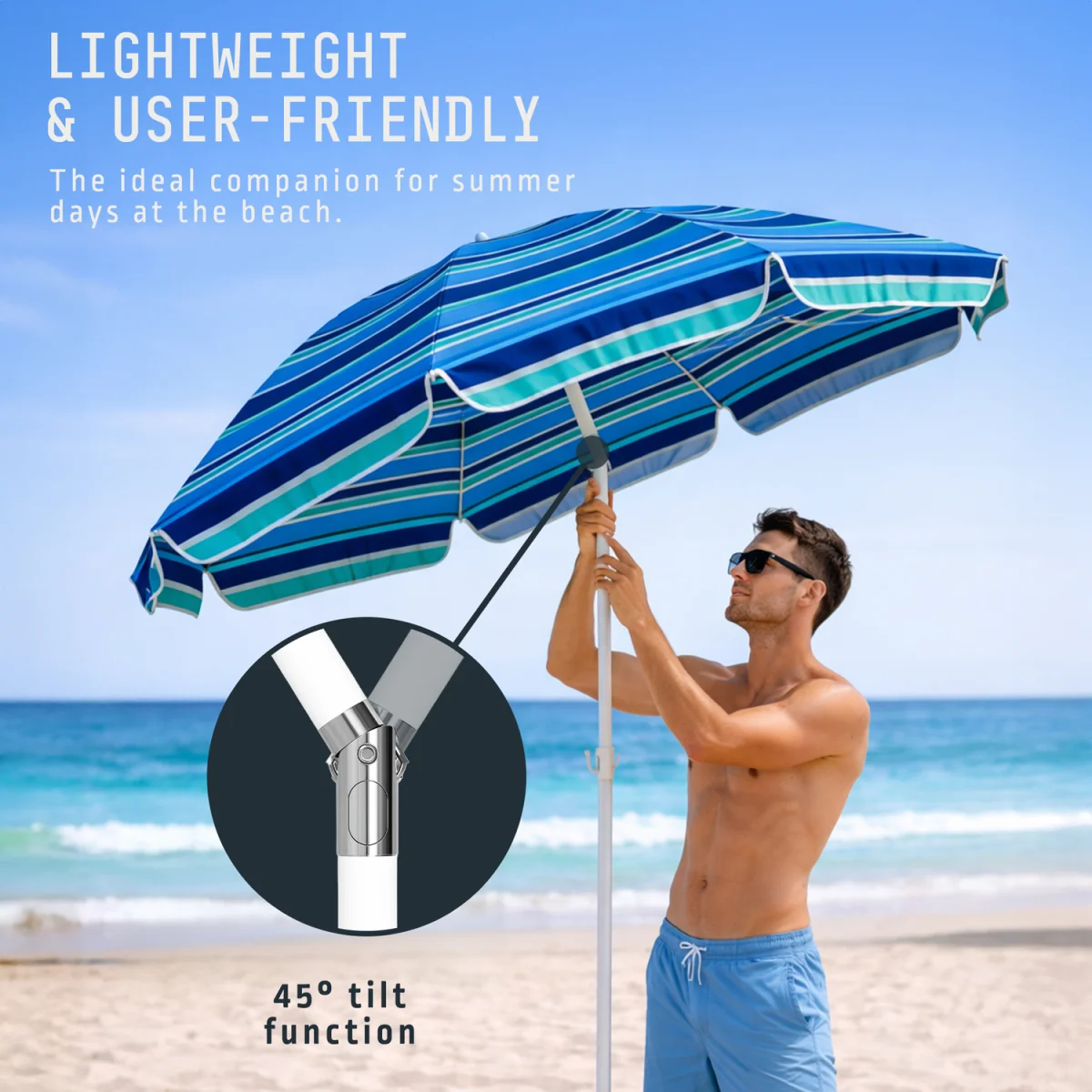 Beach Umbrella with Bag - Multi Blue / 160cm – image 13