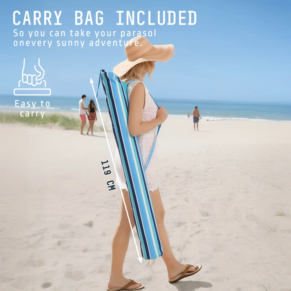 Beach Umbrella with Bag - Multi Blue / 160cm – image 15