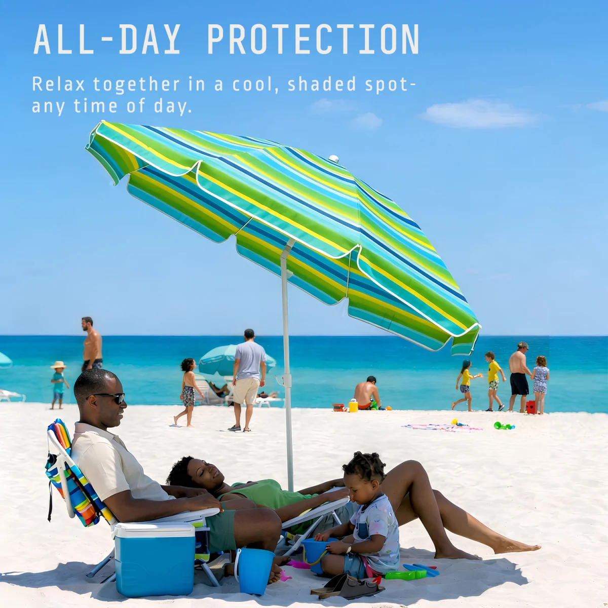 Beach Umbrella with Bag - Multi Blue / 160cm – image 3