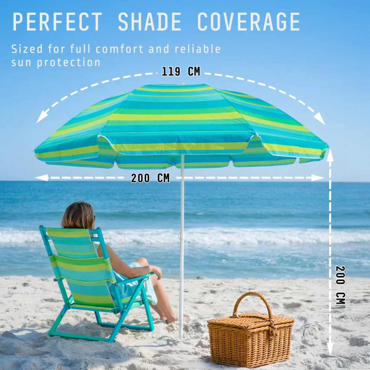 Beach Umbrella with Bag - Multi Blue / 160cm – image 4