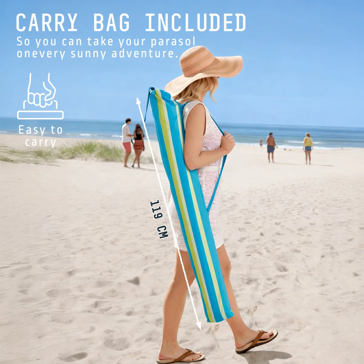 Beach Umbrella with Bag - Multi Blue / 160cm – image 7