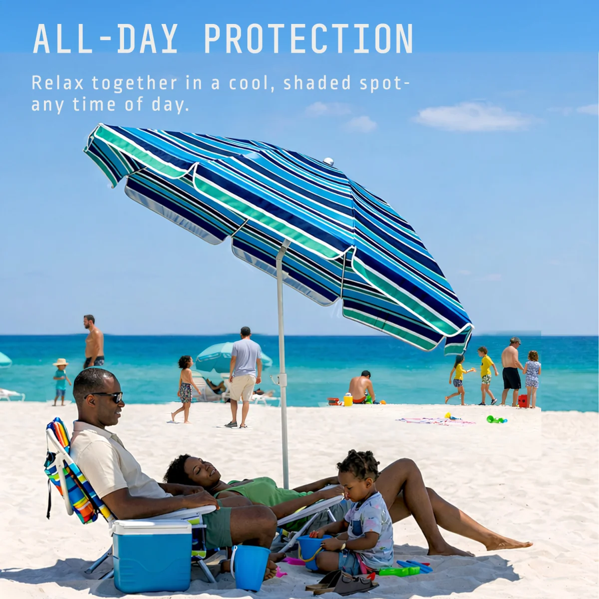 Beach Umbrella with Bag - Multi Blue / 160cm – image 9