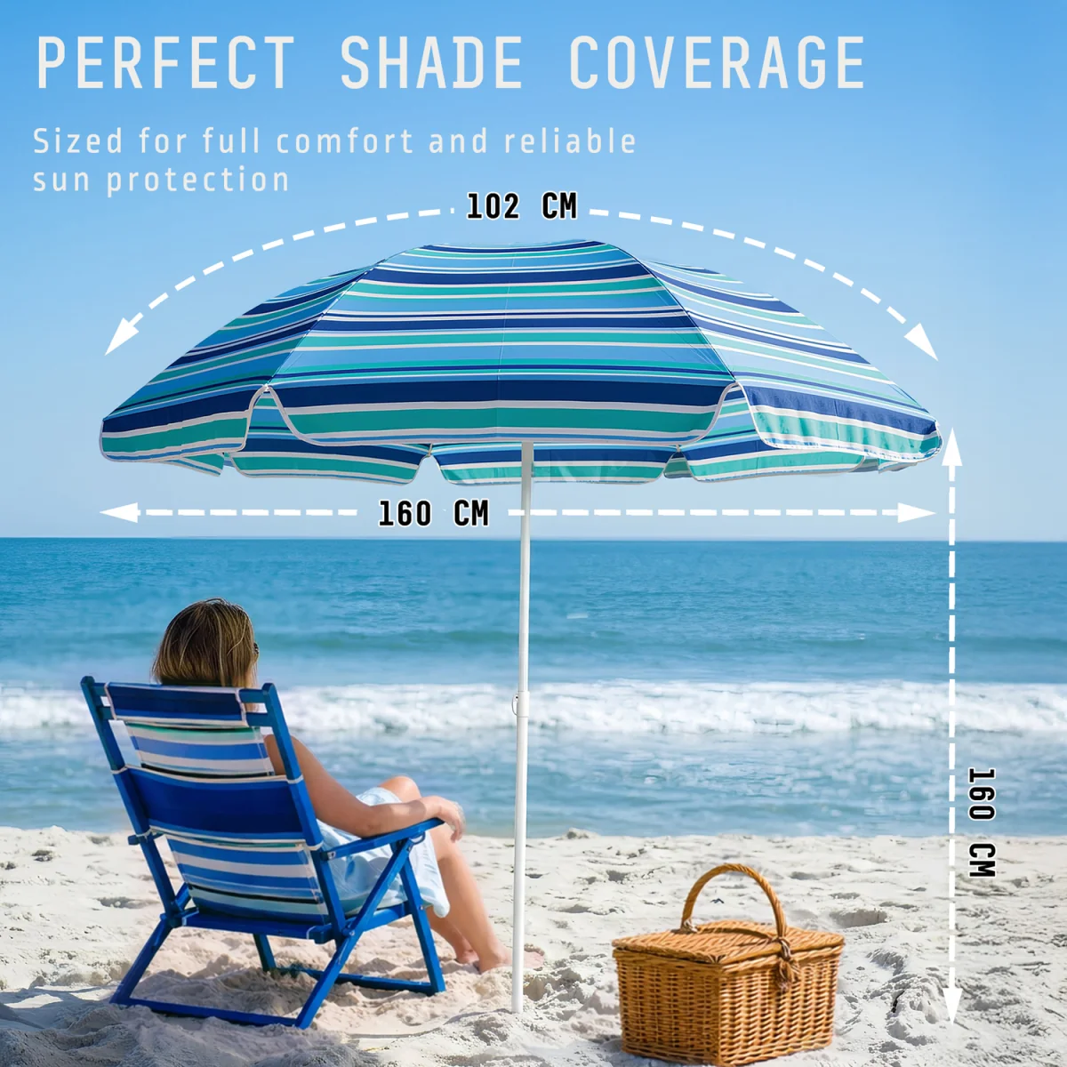 Beach Umbrella with Bag - Multi Blue / 160cm – image 10
