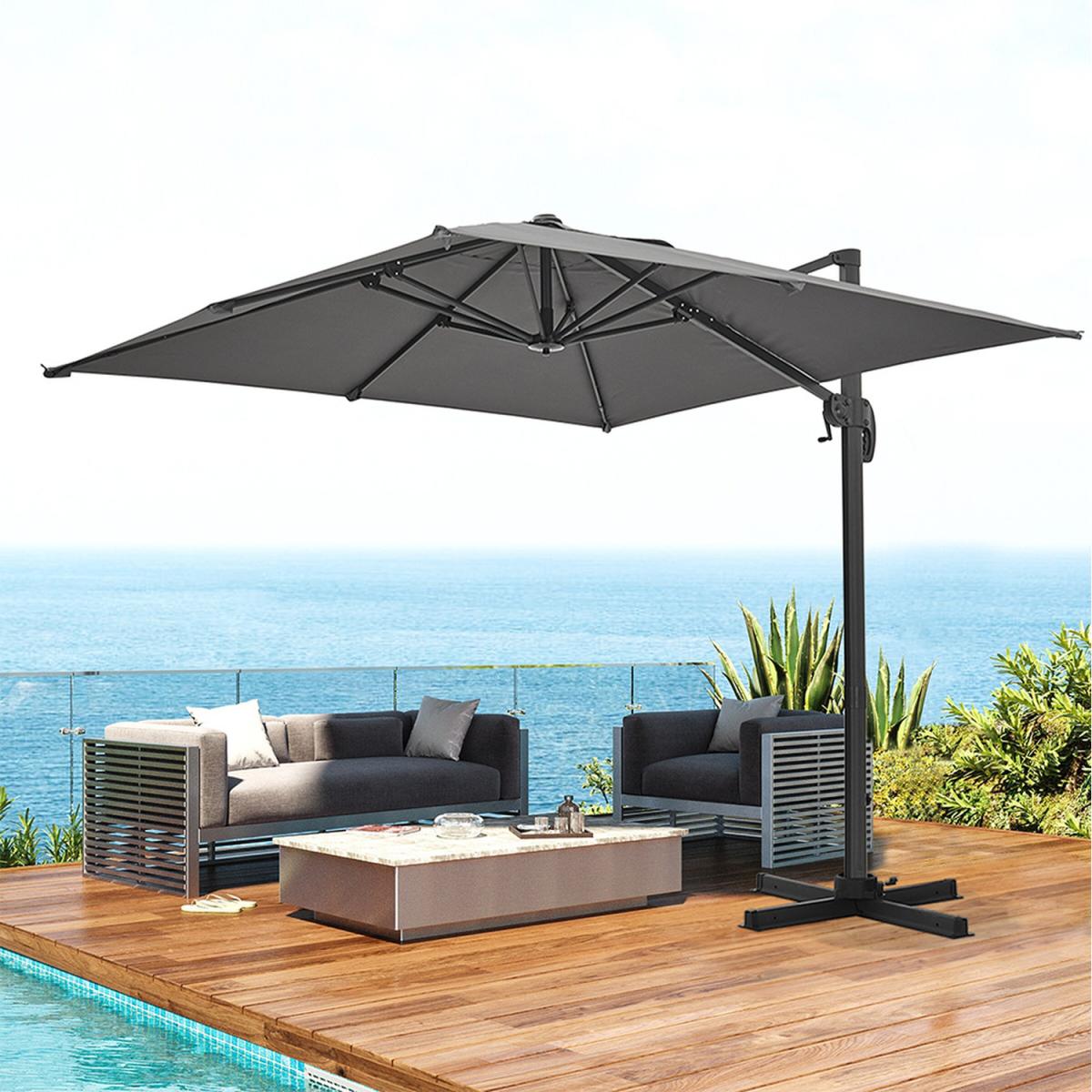 2.5M Outdoor Cantilever Parasol Hanging Umbrella with Cross base - Dark Grey