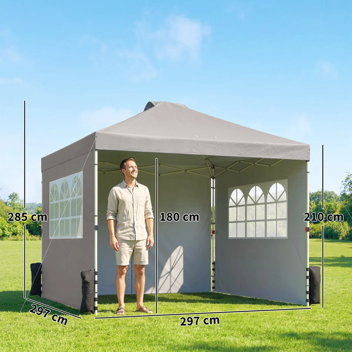 Outsunny Pop Up Canopy Waterproof Height Adjustable 3 x 3 m - Grey – image 4