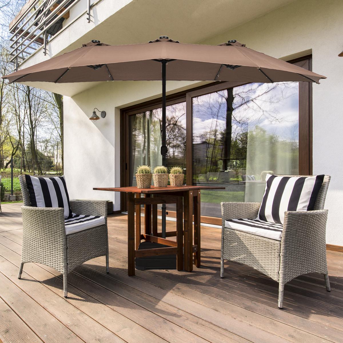 Solar LED Patio Double-Sided Umbrella Brown - Brown – image 2