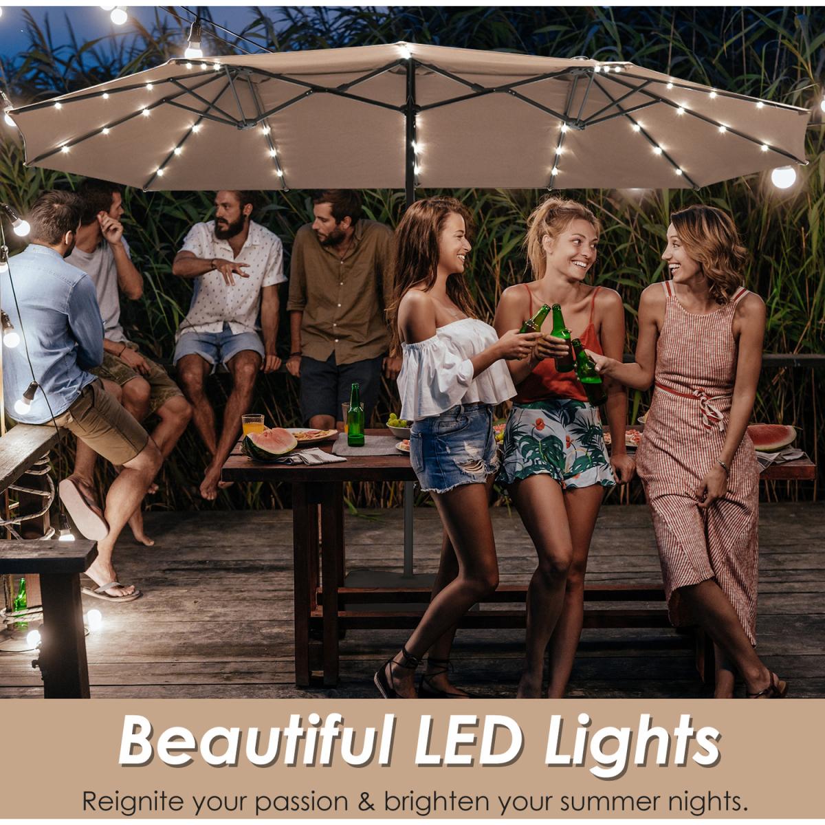 Solar LED Patio Double-Sided Umbrella Brown - Brown – image 3