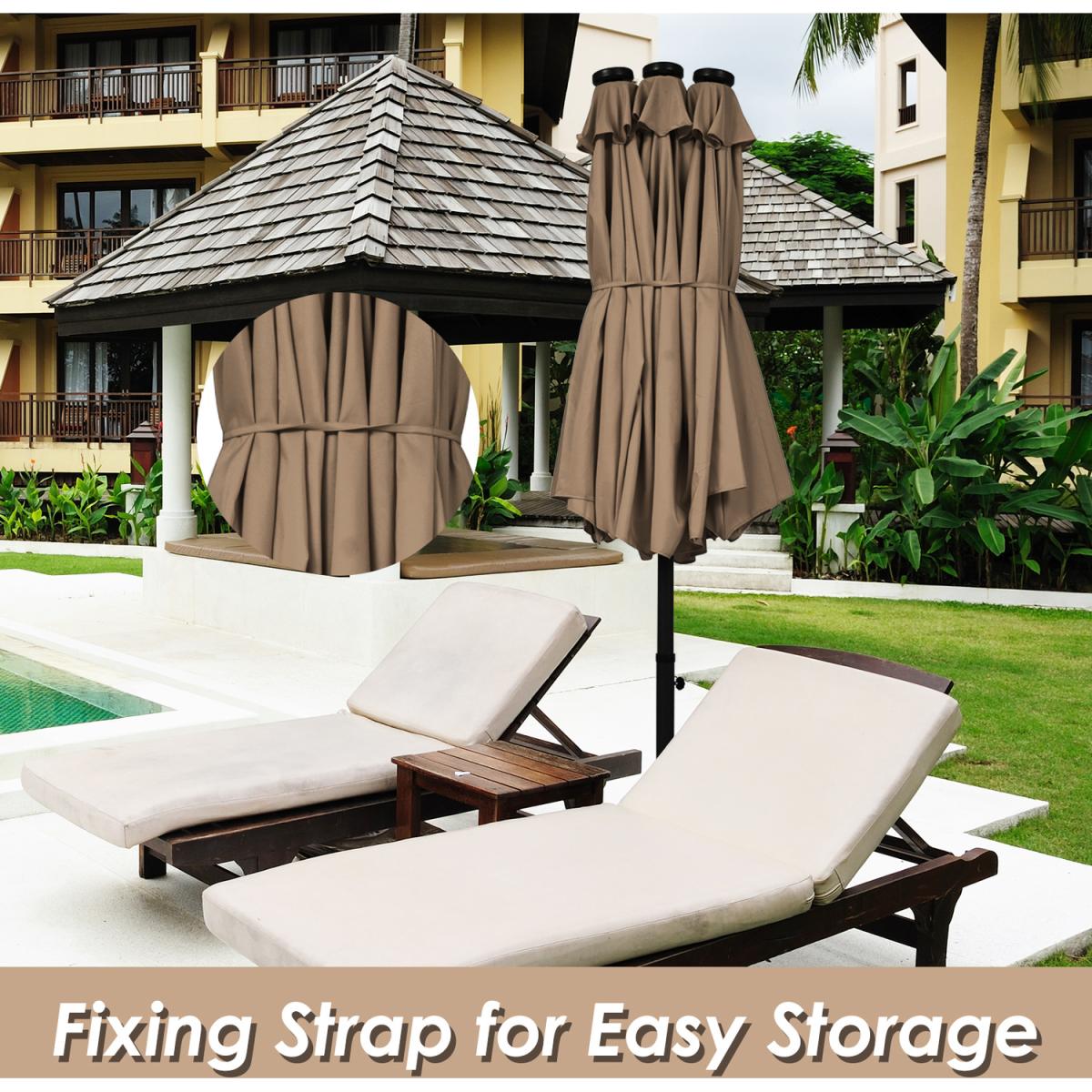 Solar LED Patio Double-Sided Umbrella Brown - Brown – image 4