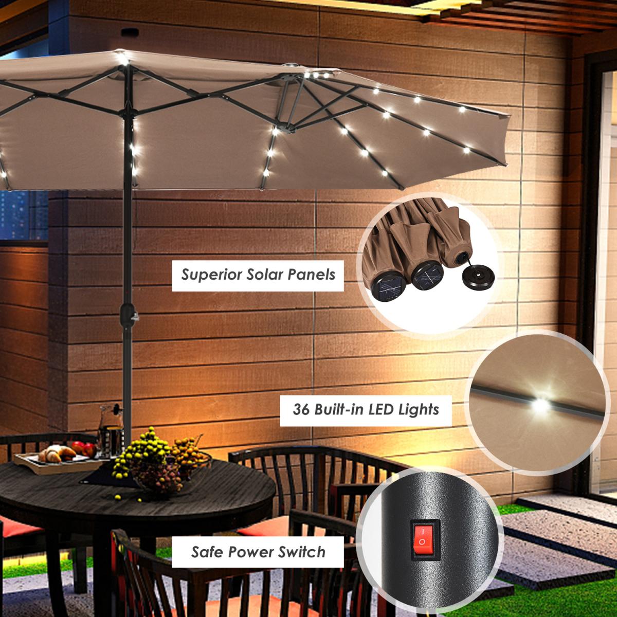 Solar LED Patio Double-Sided Umbrella Brown - Brown – image 5