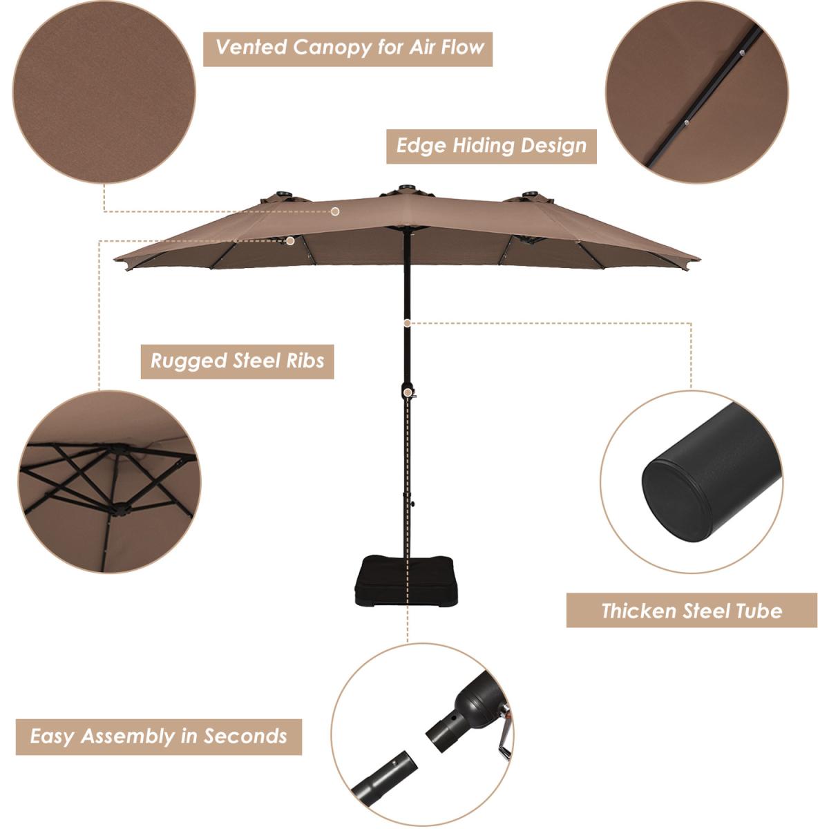 Solar LED Patio Double-Sided Umbrella Brown - Brown – image 6