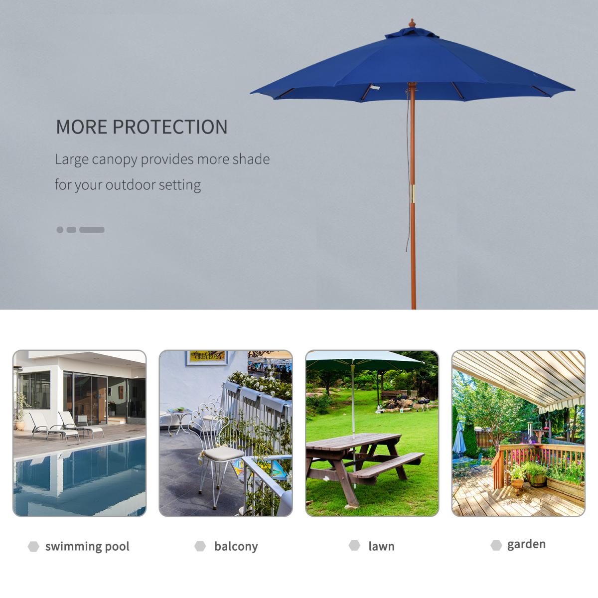 2.5m Wooden Patio Parasol - Blue – image 3