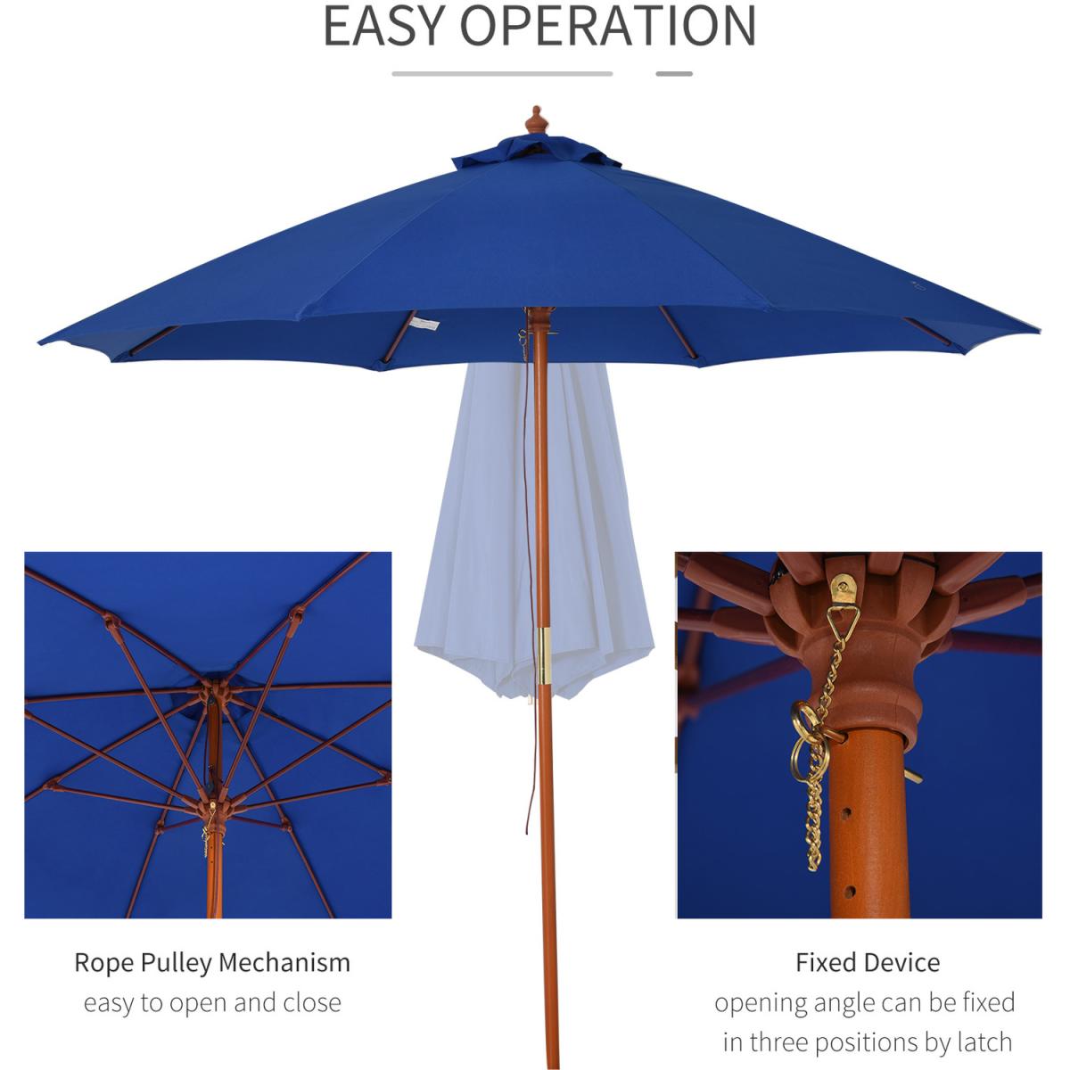 2.5m Wooden Patio Parasol - Blue – image 4