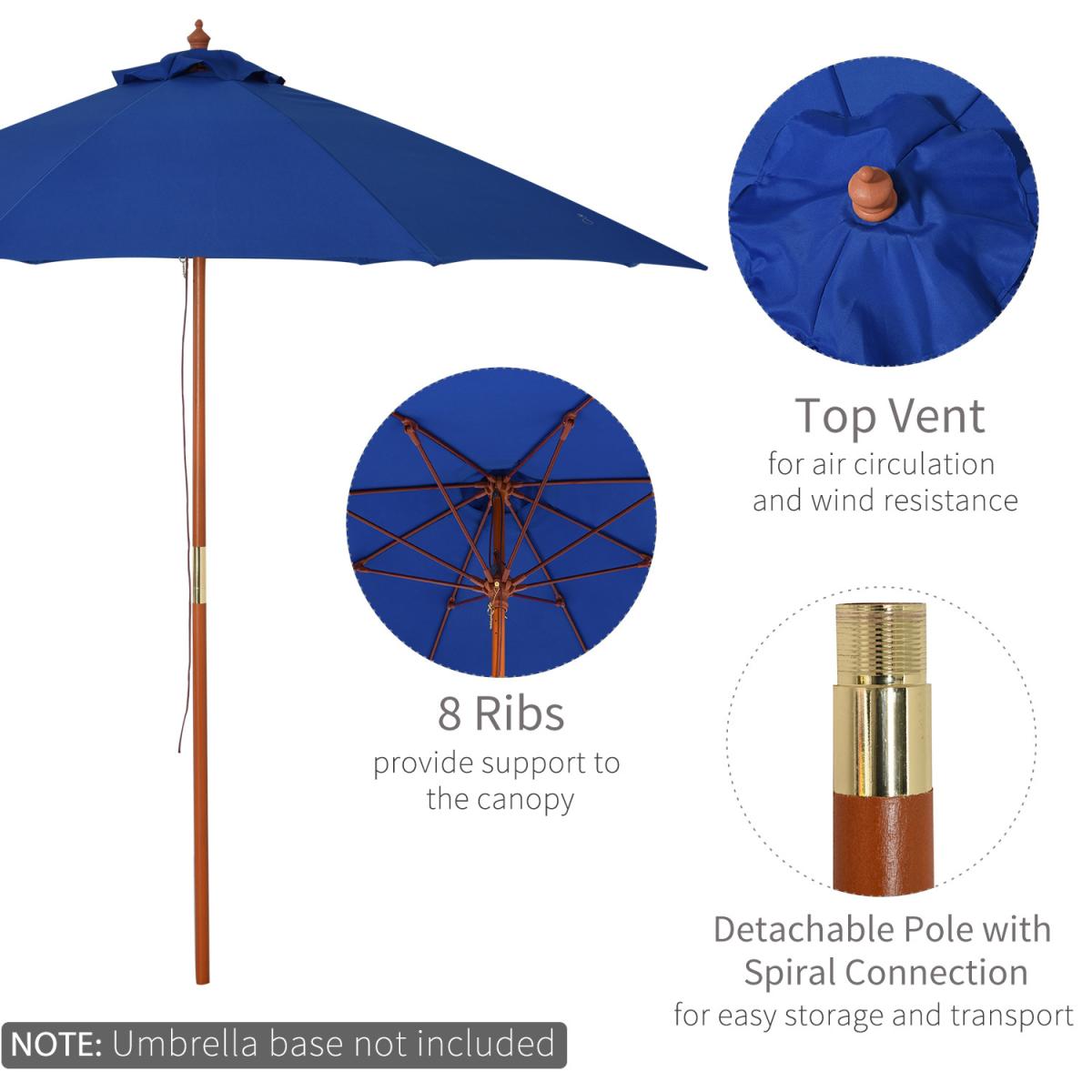 2.5m Wooden Patio Parasol - Blue – image 5
