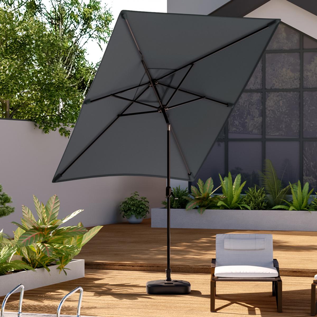 3M Rectangular Traditional Parasol with Square Plastic Base - Light Grey – image 35
