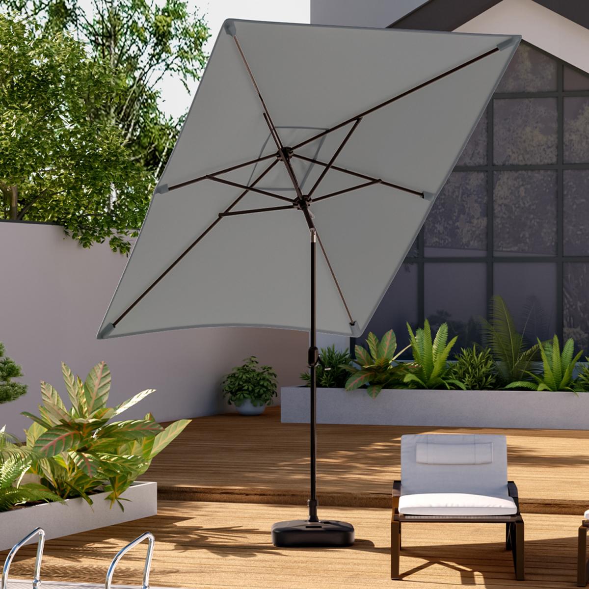 3M Rectangular Traditional Parasol with Square Plastic Base - Light Grey – image 1