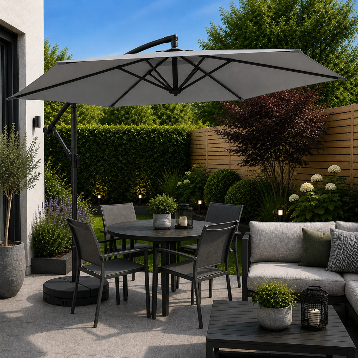 3m Cantilever Banana Garden Parasol with Crank Handle in Grey with Base Bag Included - Grey – image 3