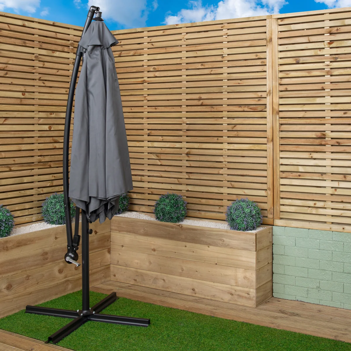 3m Cantilever Banana Garden Parasol with Crank Handle in Grey with Base Bag Included - Grey – image 4