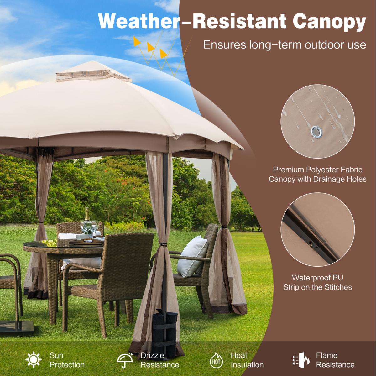 Costway Patio Gazebo Double Vent Canopy Gazebo - Khaki – image 2
