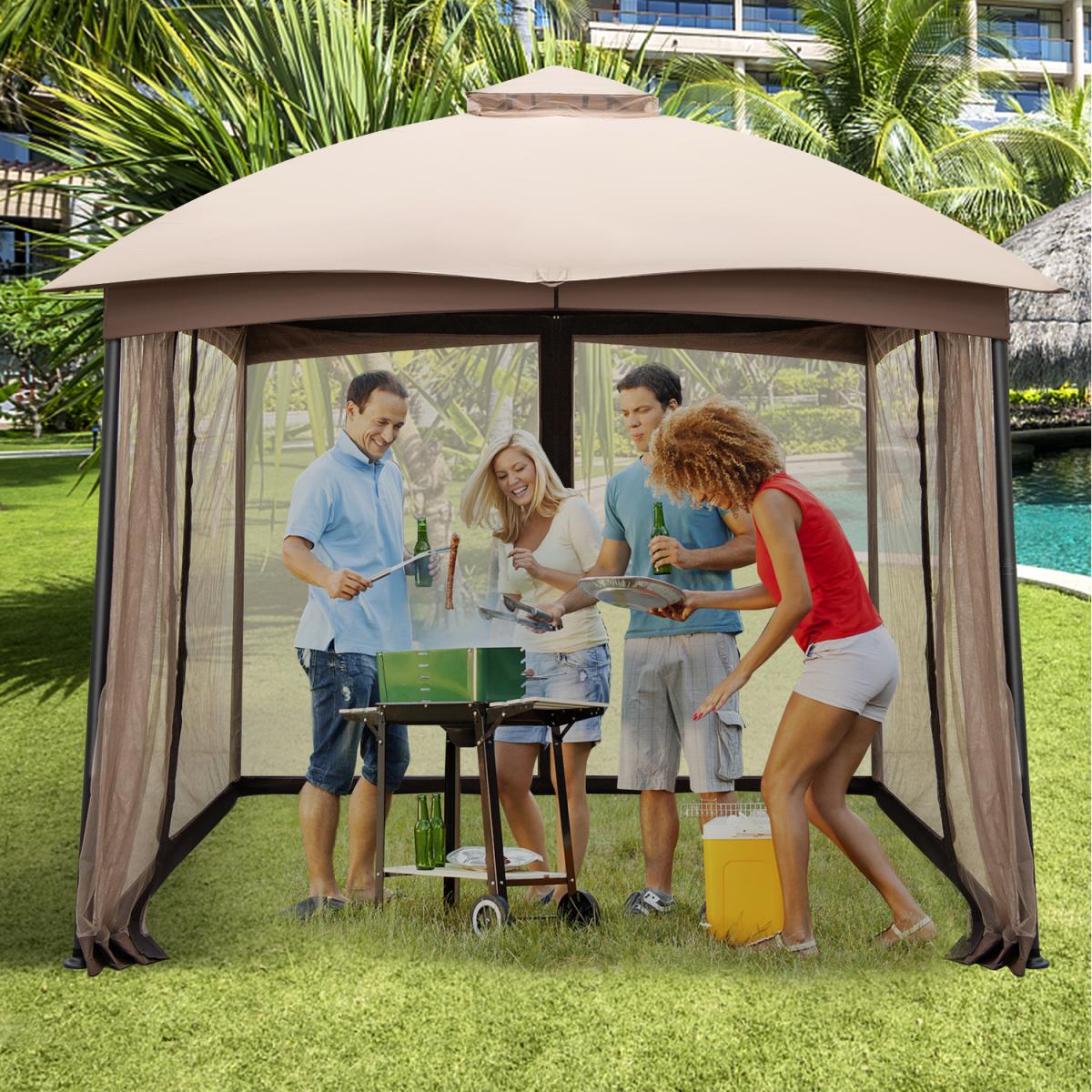 Costway Patio Gazebo Double Vent Canopy Gazebo - Khaki – image 3