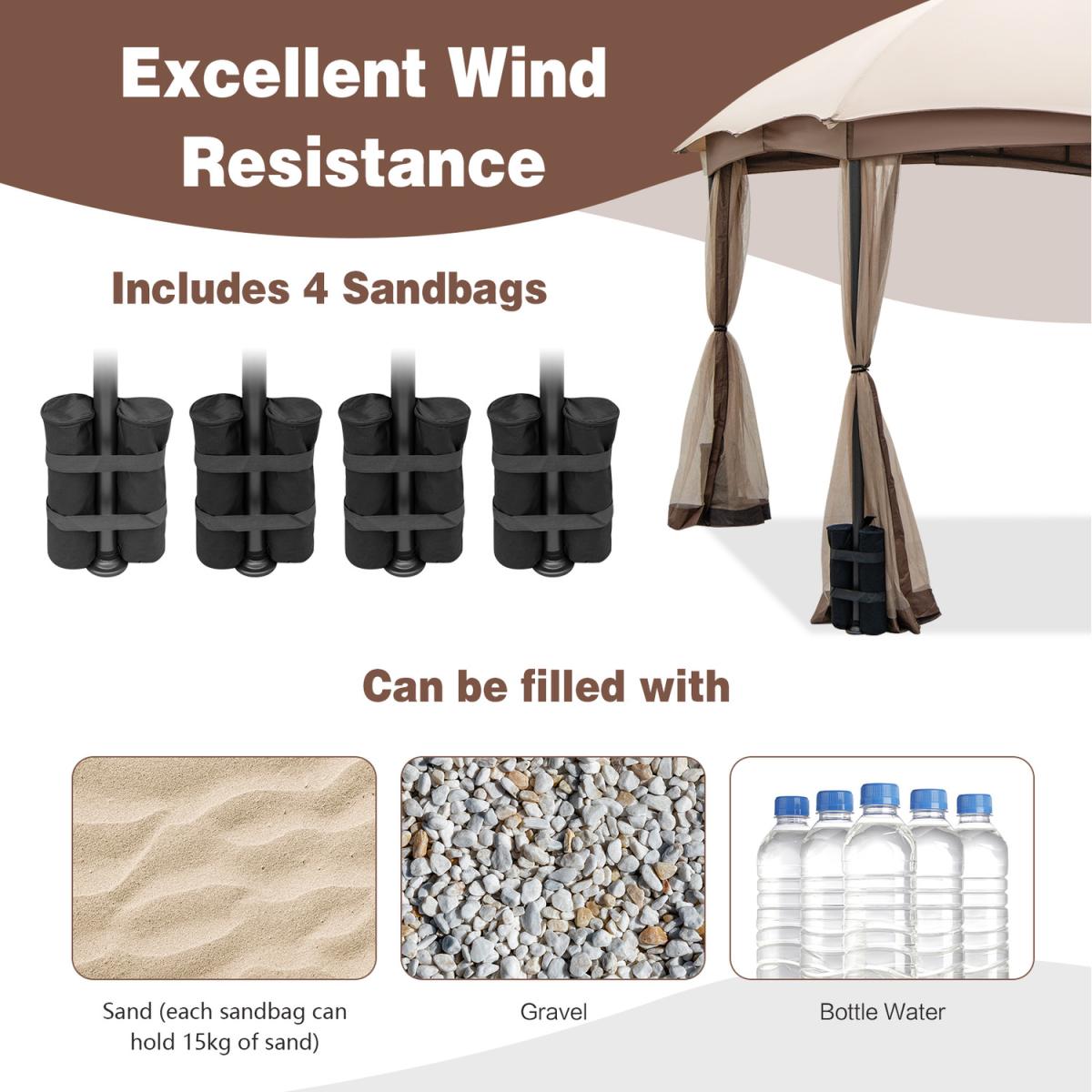 Costway Patio Gazebo Double Vent Canopy Gazebo - Khaki – image 6