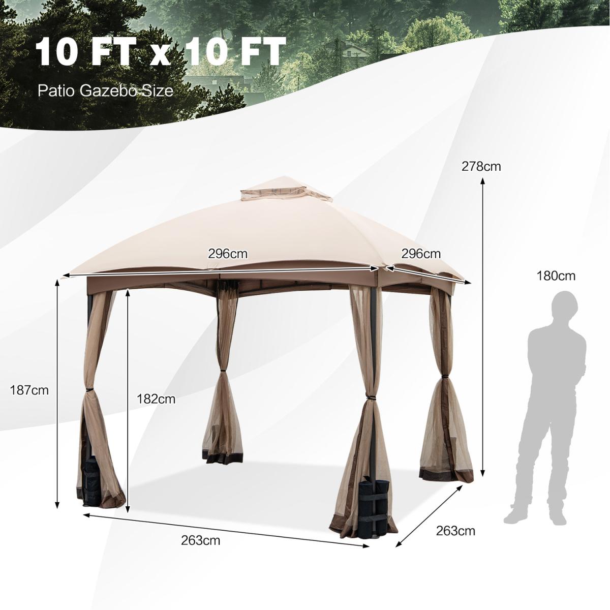 Costway Patio Gazebo Double Vent Canopy Gazebo - Khaki – image 8