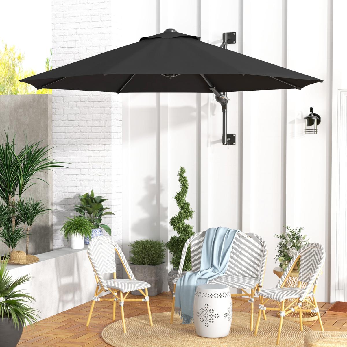 Outdoor Wall Mounted Parasol Umbrella with Vent, 8 Ribs 84D-311V00CG - Charcoal Grey