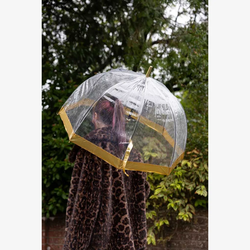 Clear & Gold Domed Umbrella – image 1